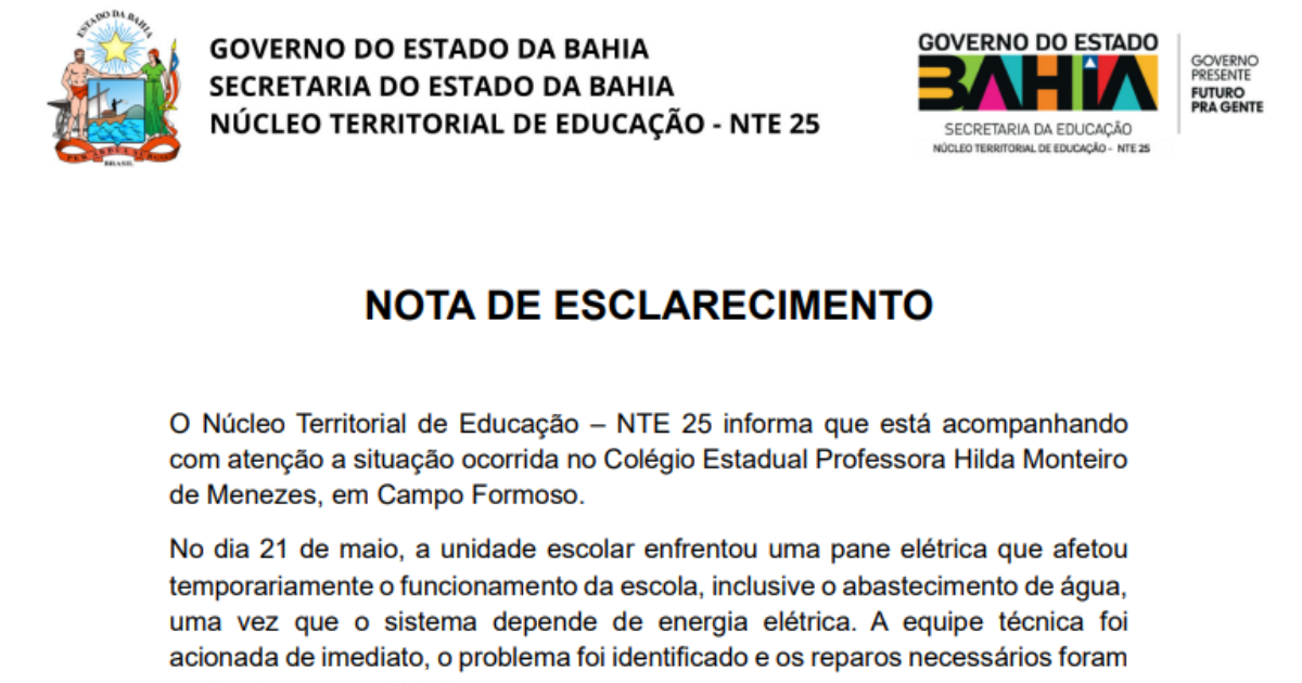Manutenção elétrica interrompe aulas por um dia em escola estadual de Campo Formoso